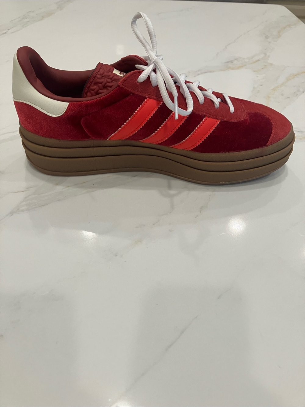 adidas Gazelle Bold Red Velvet/Suede Platform Sneaker Sz 9.5 - EUC - Picture 2 of 10